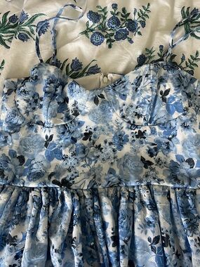 Altar'd State Light Blue and Navy Floral Bustier Dress